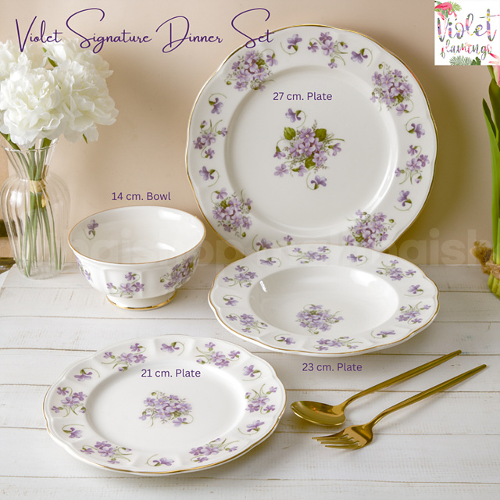 바이올렛 꽃무늬 시그니처 컬렉션 세라믹 접시 디너 세트 4개