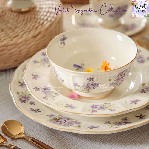 바이올렛 꽃무늬 시그니처 컬렉션 세라믹 접시 그릇 5종 택1