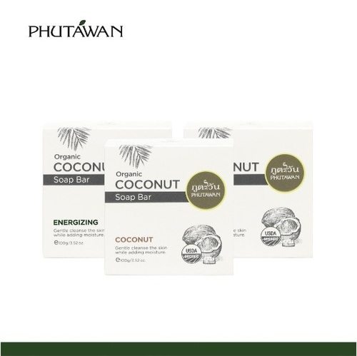푸타완 유기농 코코넛 비누 바 3가지 향 100g PHUTAWAN